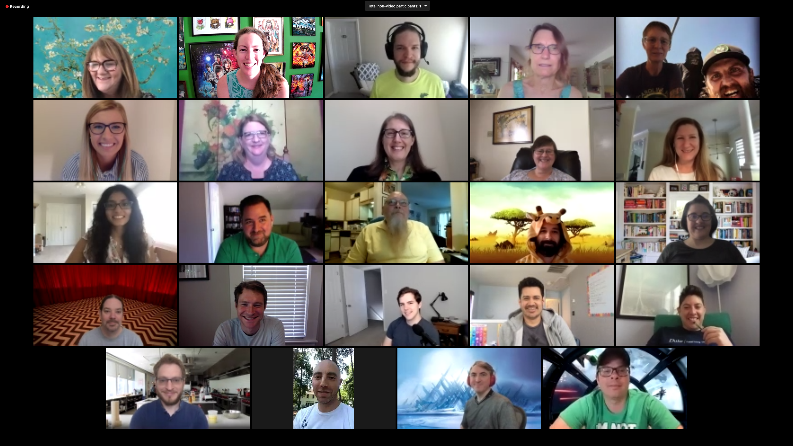 Screenshot from a full staff meeting via Zoom